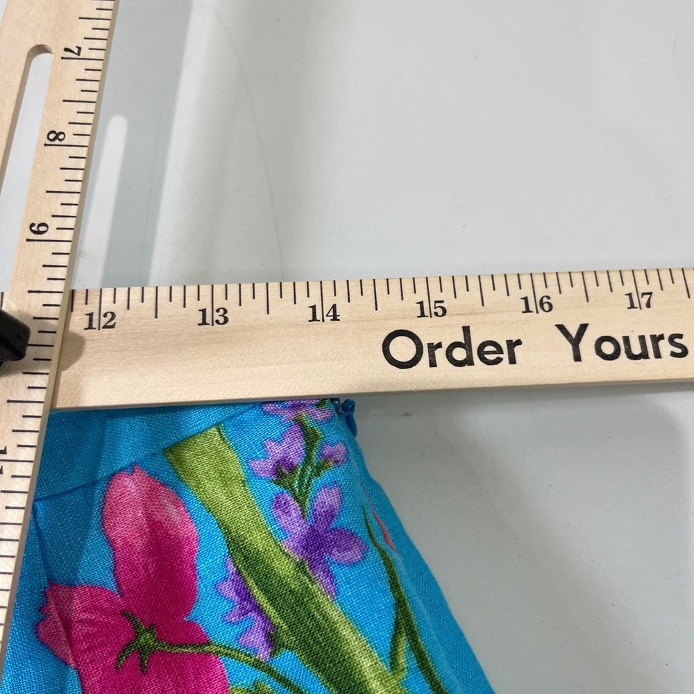 Vtg Talbots Pants Womens Sz 8 Blue Floral Linen Wide Leg Cottage Resort Coastal - Picture 7 of 9